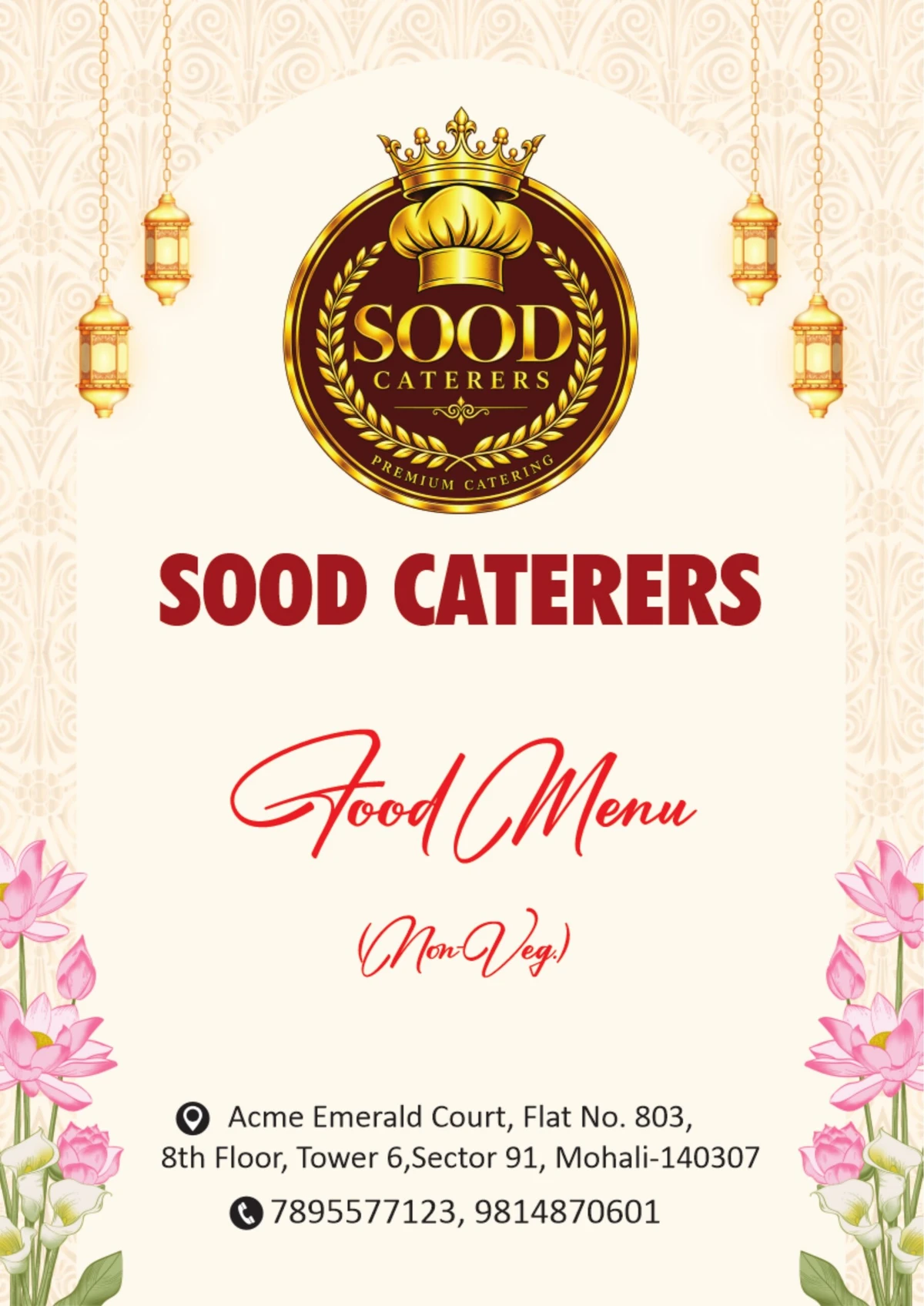 Sood Caterers menu page 01: Cover