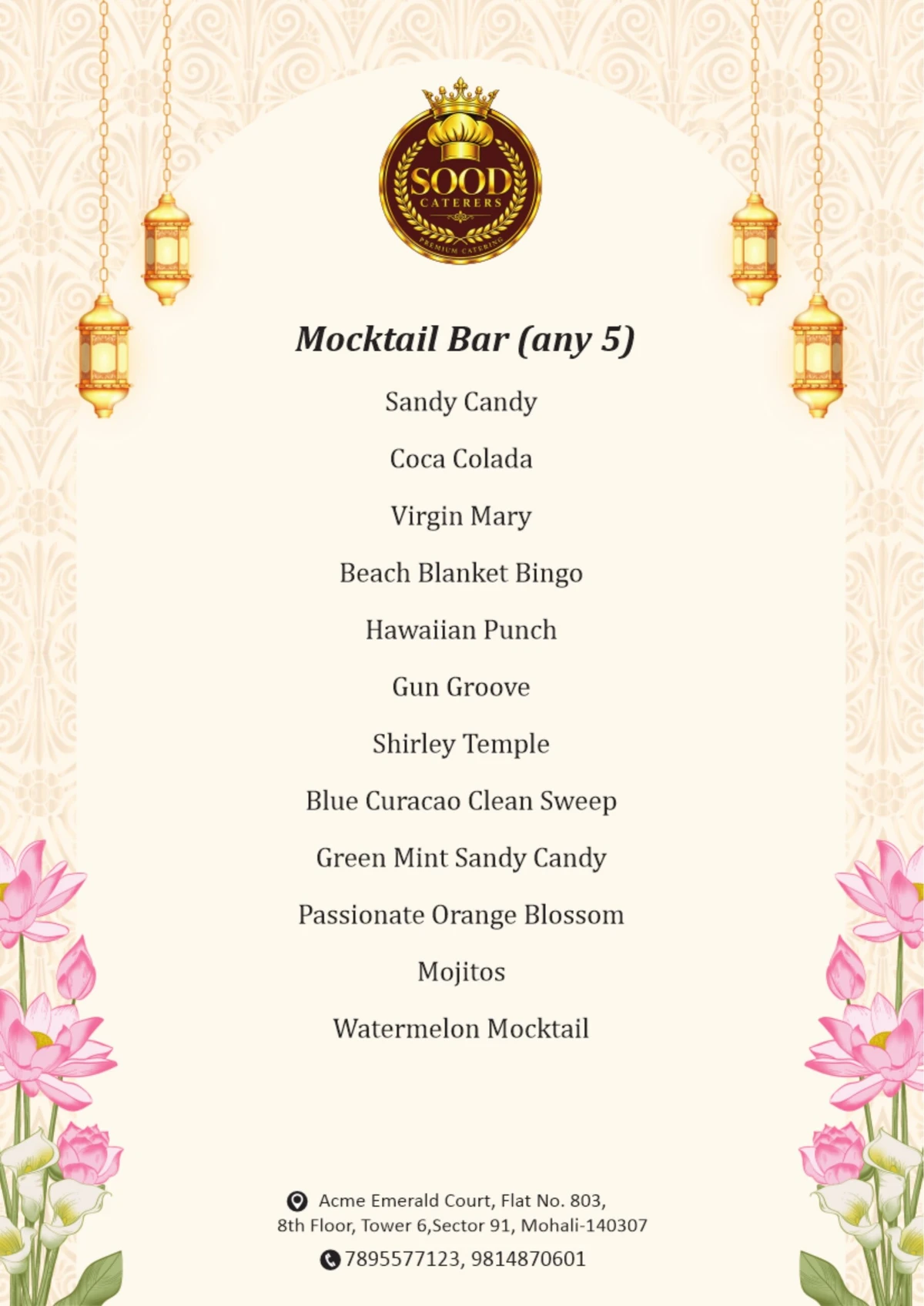 Sood Caterers menu page 04: Mocktail bar