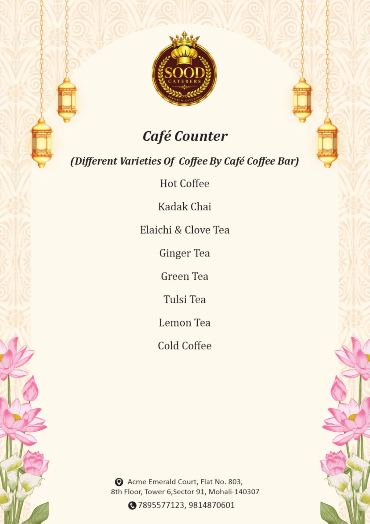 Sood Caterers menu page 05: Café counter