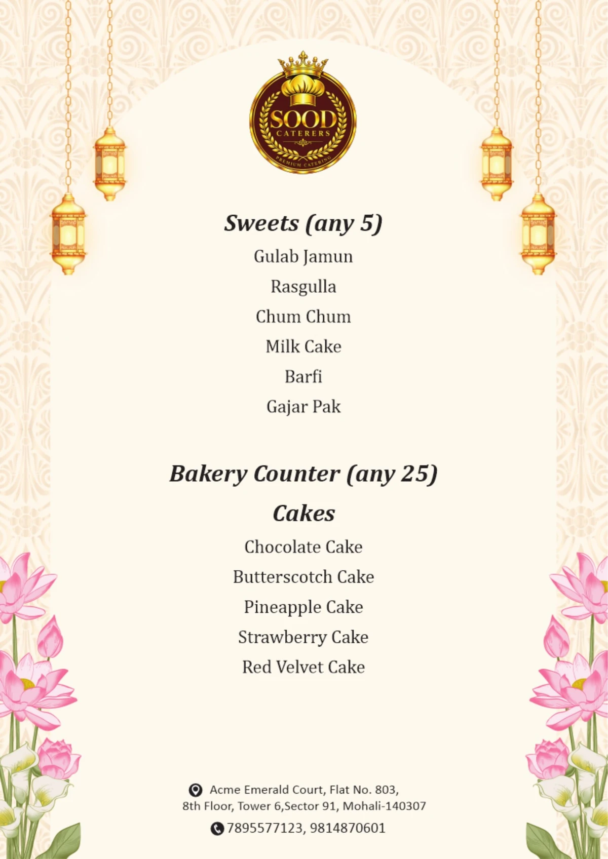 Sood Caterers menu page 07: Dessert collection I