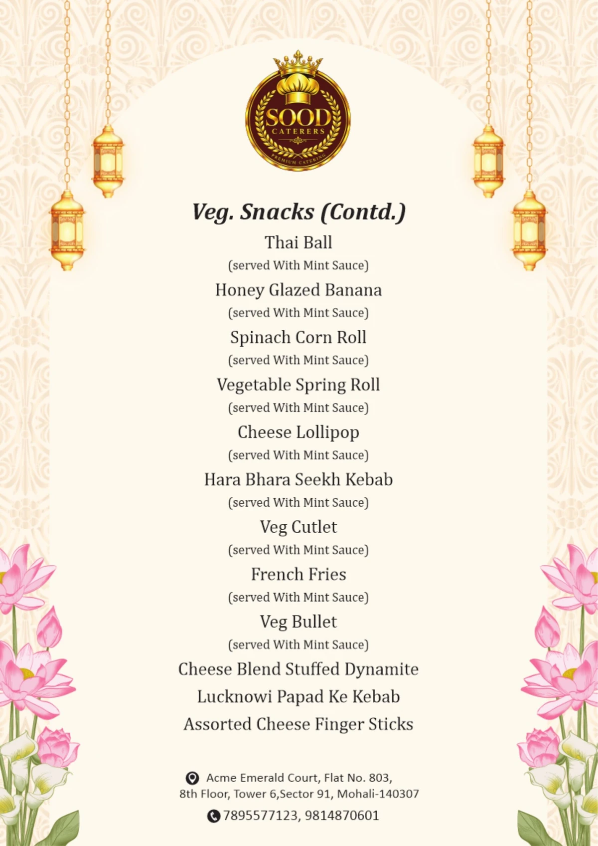 Sood Caterers menu page 13: Snack collection I