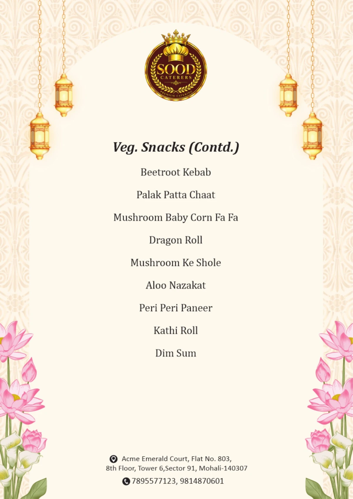 Sood Caterers menu page 14: Snack collection II