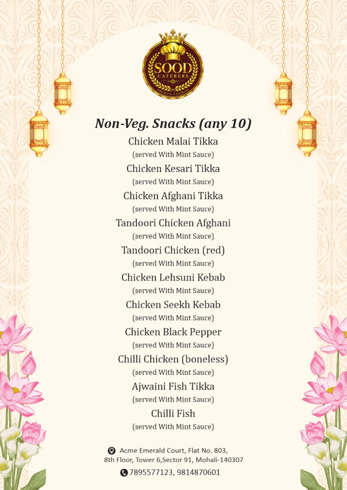 Sood Caterers menu page 15: Snack collection III