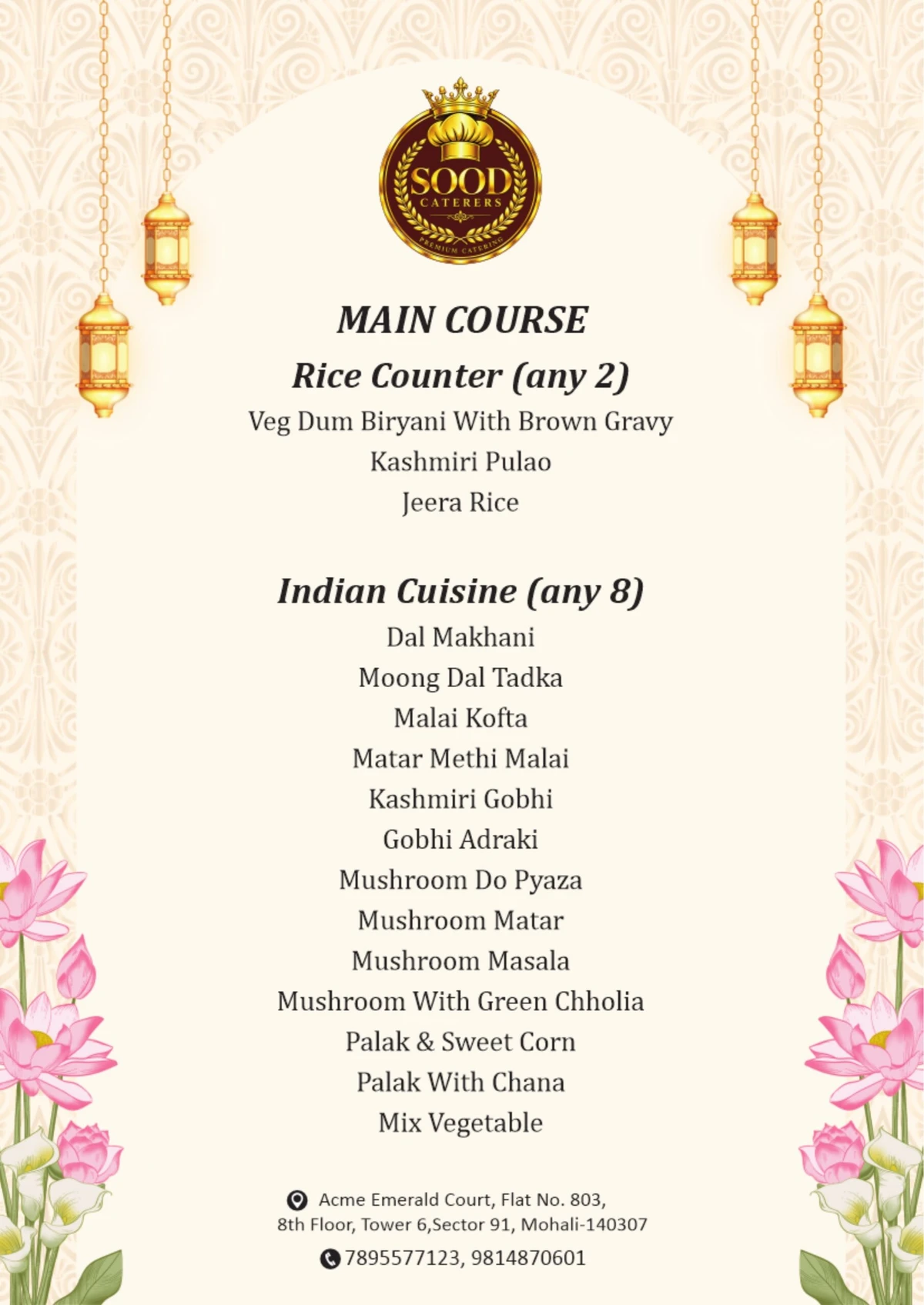 Sood Caterers menu page 18: Main course collection I