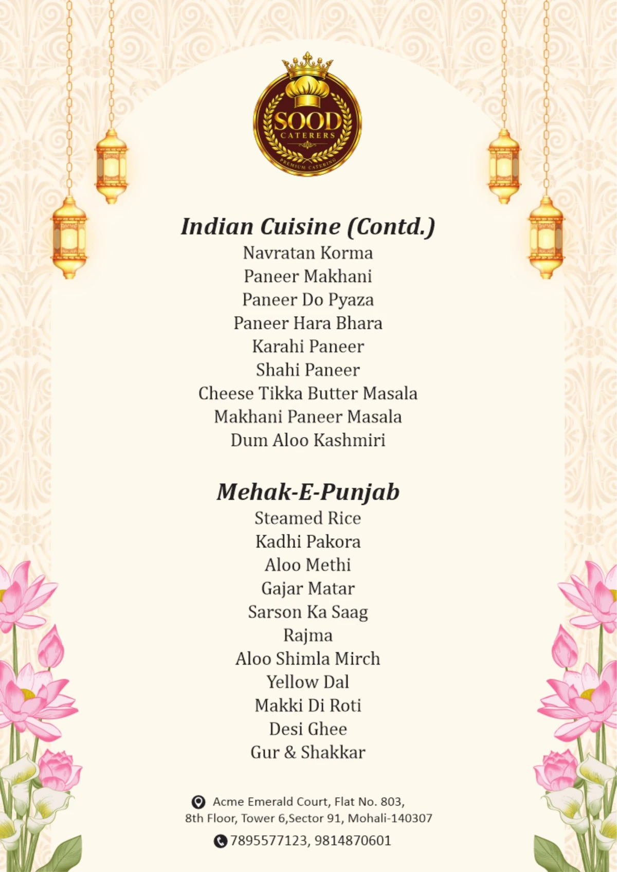 Sood Caterers menu page 19: Main course collection II